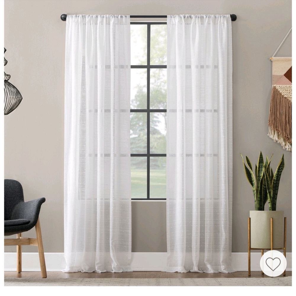 Clean window textured slub stripe white antidust curtain panel 52 x 95